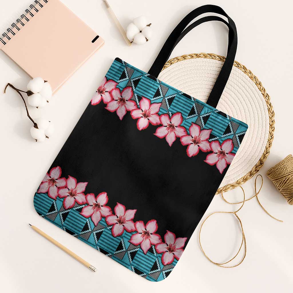 African Adenium Multiflorum Flowers Tote Bag with Kente Style