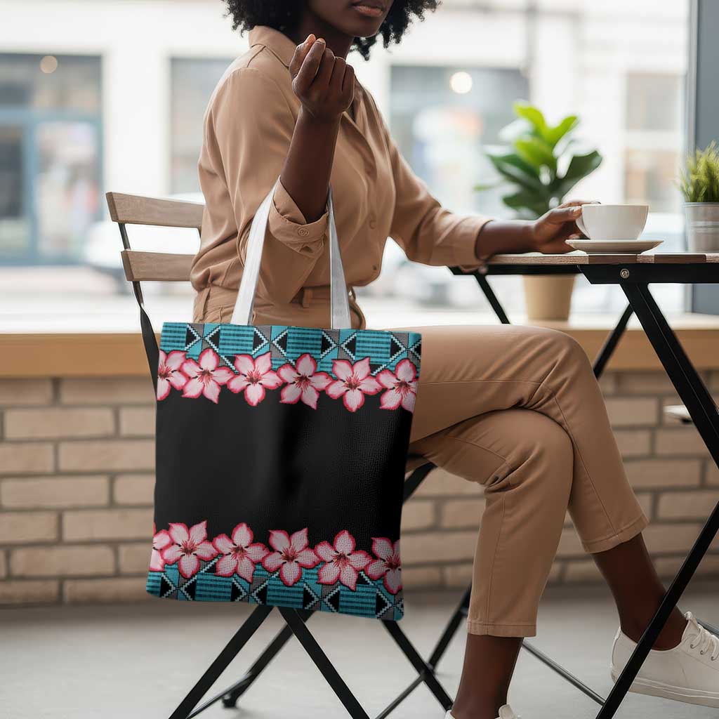 African Adenium Multiflorum Flowers Tote Bag with Kente Style
