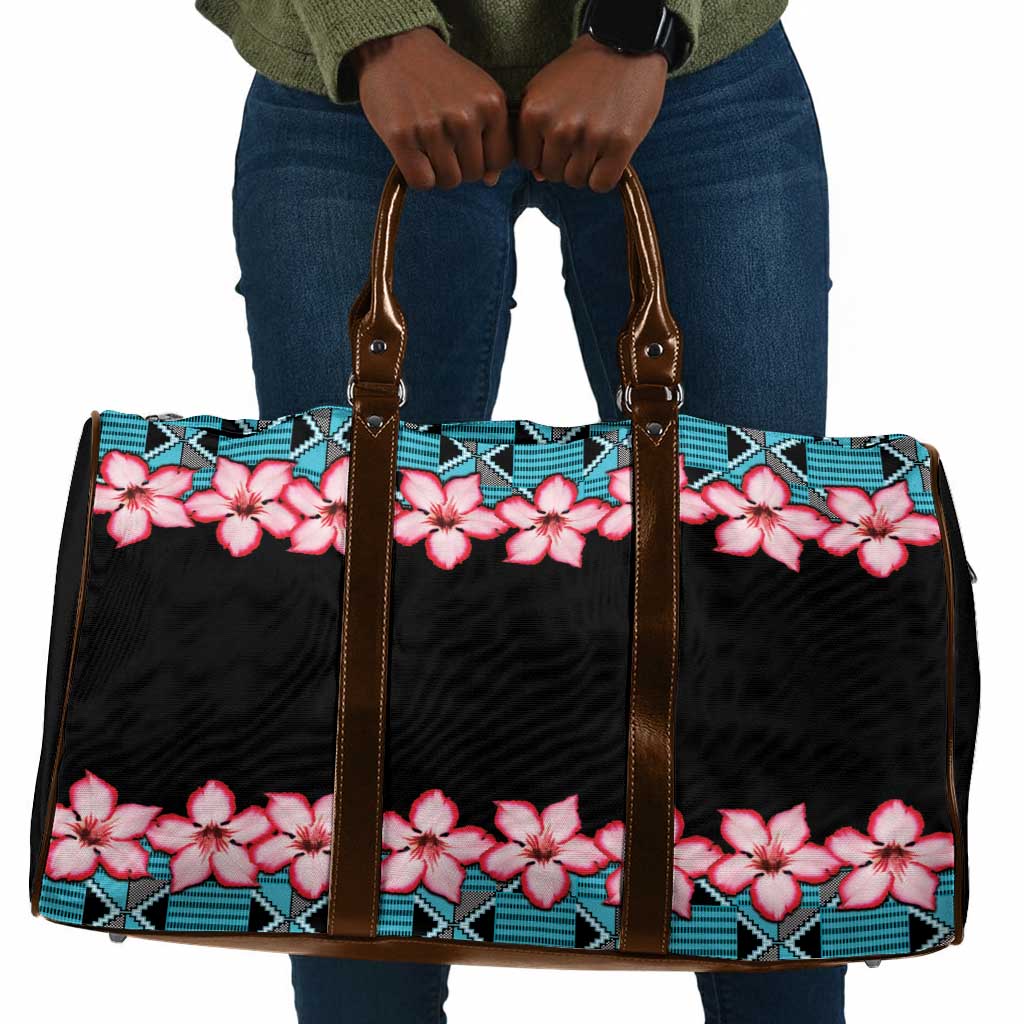 African Adenium Multiflorum Flowers Travel Bag with Kente Style