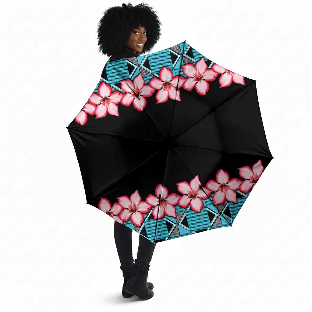 African Adenium Multiflorum Flowers Umbrella with Kente Style