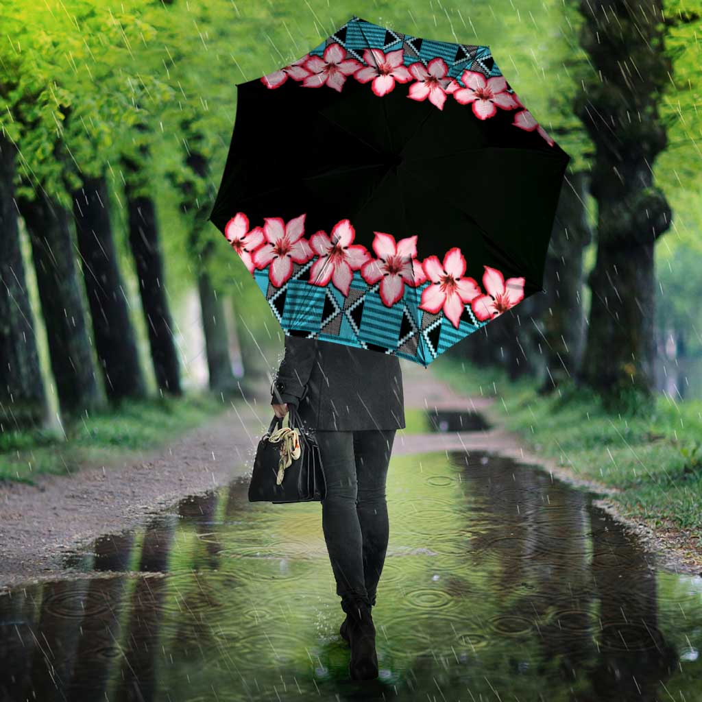 African Adenium Multiflorum Flowers Umbrella with Kente Style
