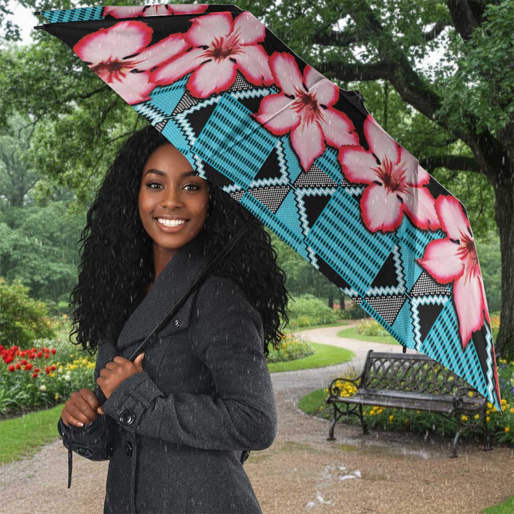 African Adenium Multiflorum Flowers Umbrella with Kente Style