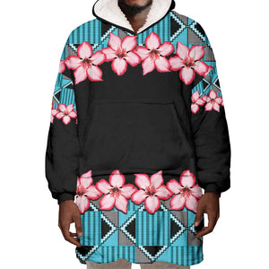 African Adenium Multiflorum Flowers Wearable Blanket Hoodie with Kente Style