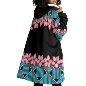 African Adenium Multiflorum Flowers Wearable Blanket Hoodie with Kente Style