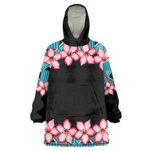 African Adenium Multiflorum Flowers Wearable Blanket Hoodie with Kente Style