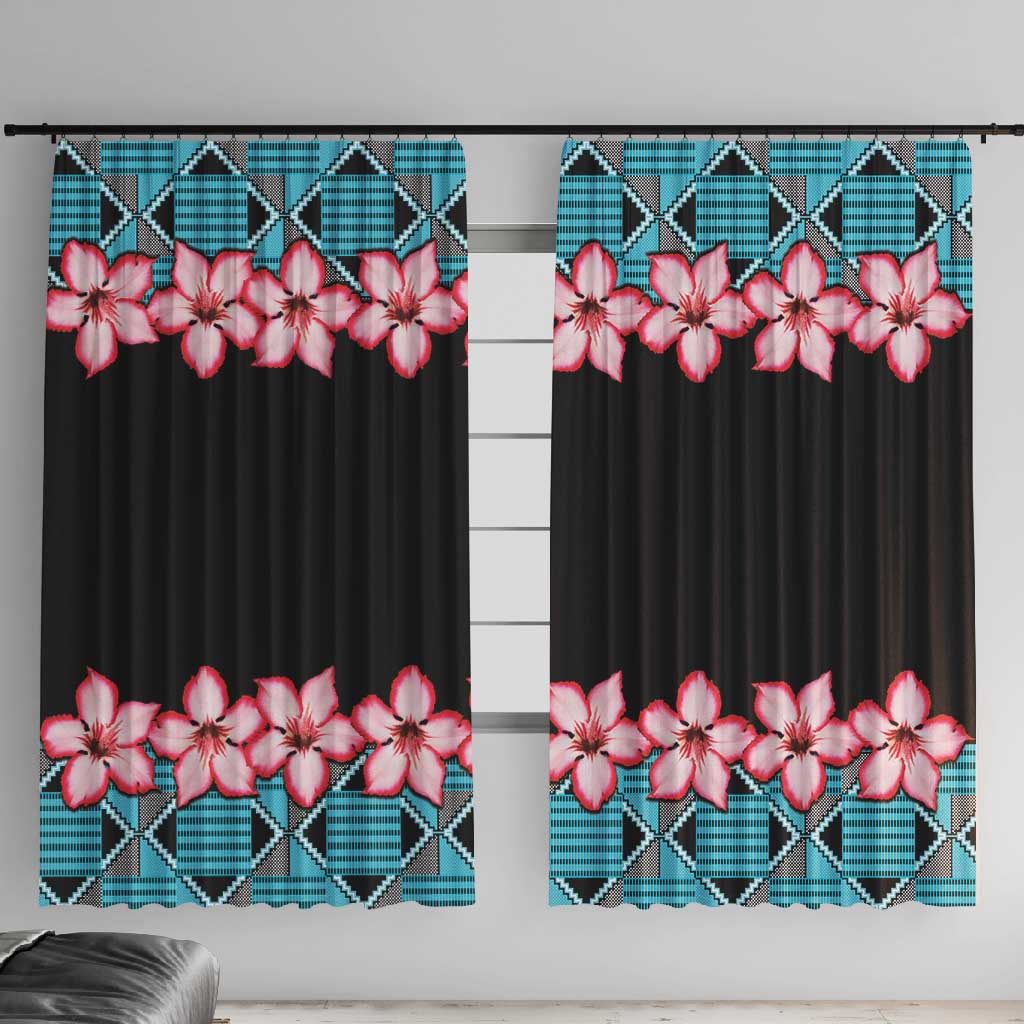 African Adenium Multiflorum Flowers Window Curtain with Kente Style