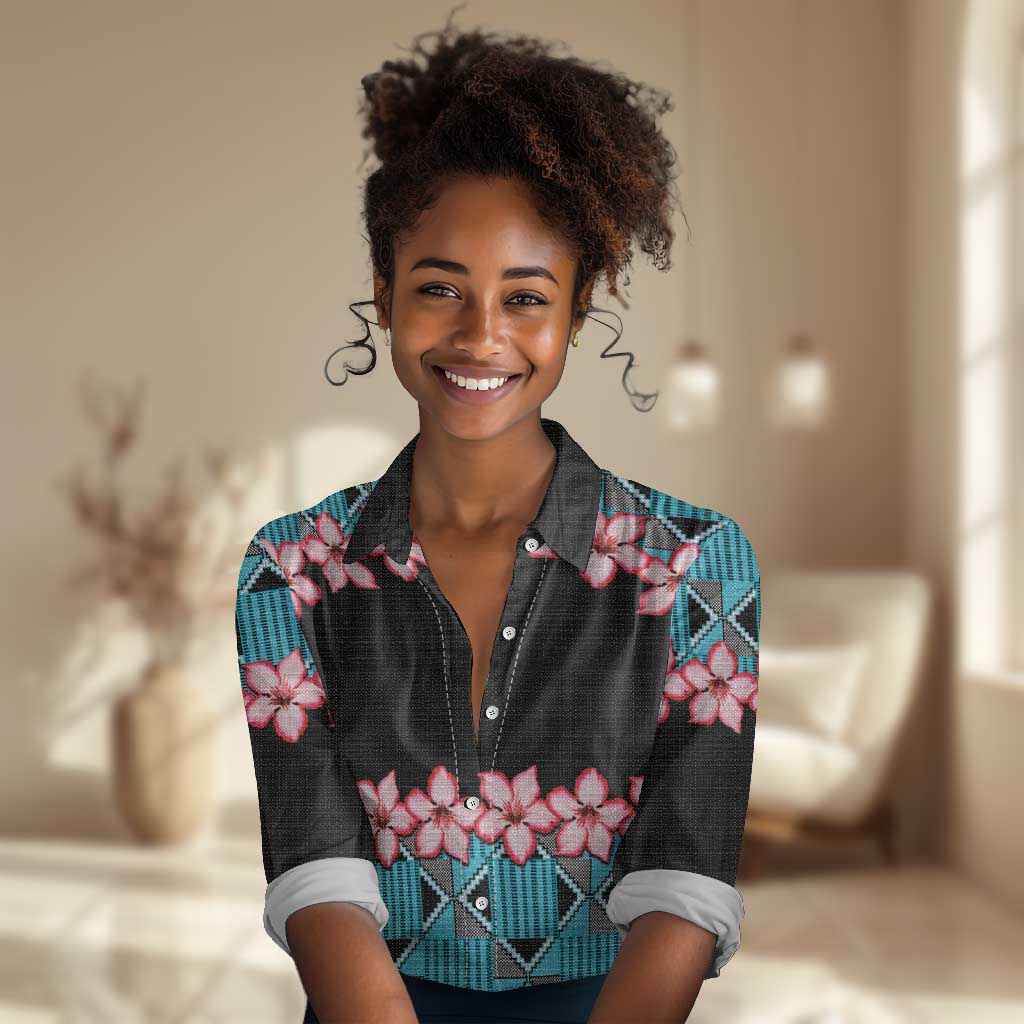 African Adenium Multiflorum Flowers Women Casual Shirt with Kente Style