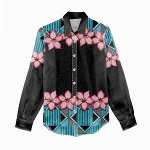 African Adenium Multiflorum Flowers Women Casual Shirt with Kente Style