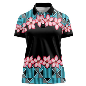 African Adenium Multiflorum Flowers Women Polo Shirt with Kente Style