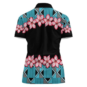 African Adenium Multiflorum Flowers Women Polo Shirt with Kente Style