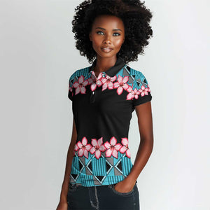 African Adenium Multiflorum Flowers Women Polo Shirt with Kente Style