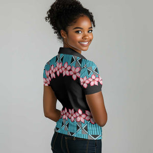 African Adenium Multiflorum Flowers Women Polo Shirt with Kente Style