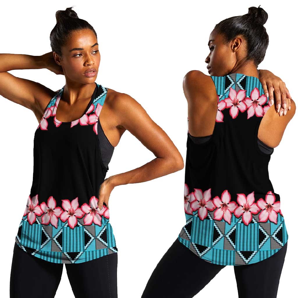 African Adenium Multiflorum Flowers Women Racerback Tank with Kente Style