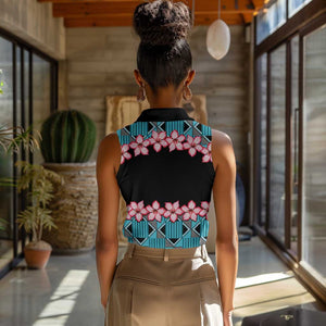 African Adenium Multiflorum Flowers Women Sleeveless Polo Shirt with Kente Style