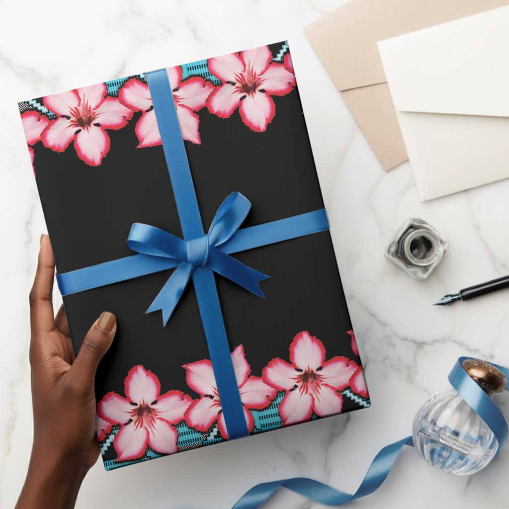 African Adenium Multiflorum Flowers Wrapping Paper Kente Style - African Pride