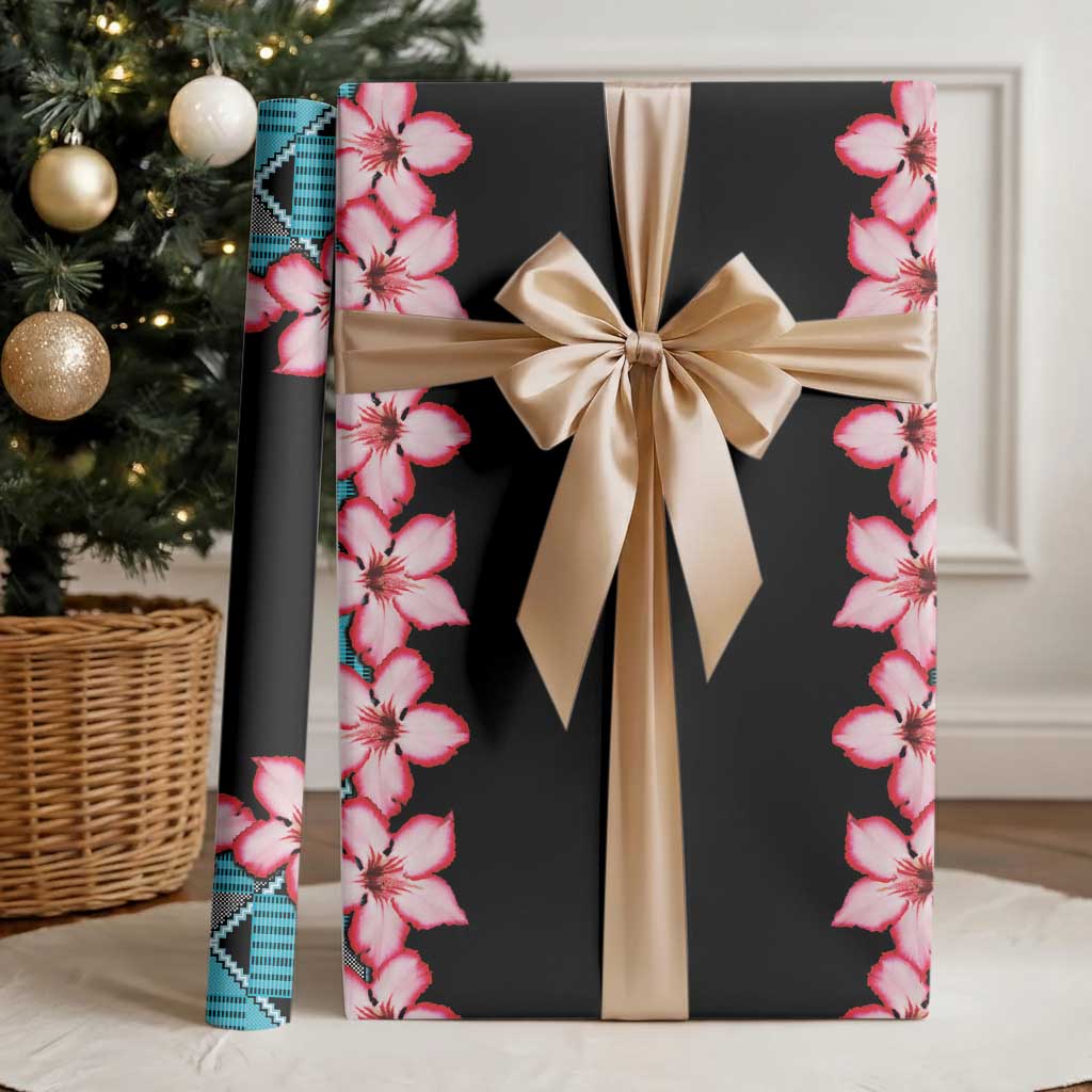 African Adenium Multiflorum Flowers Wrapping Paper Kente Style - African Pride