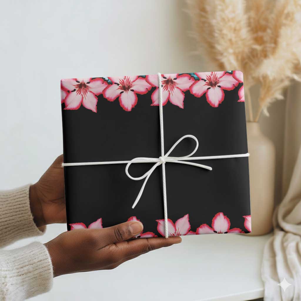 African Adenium Multiflorum Flowers Wrapping Paper Kente Style - African Pride