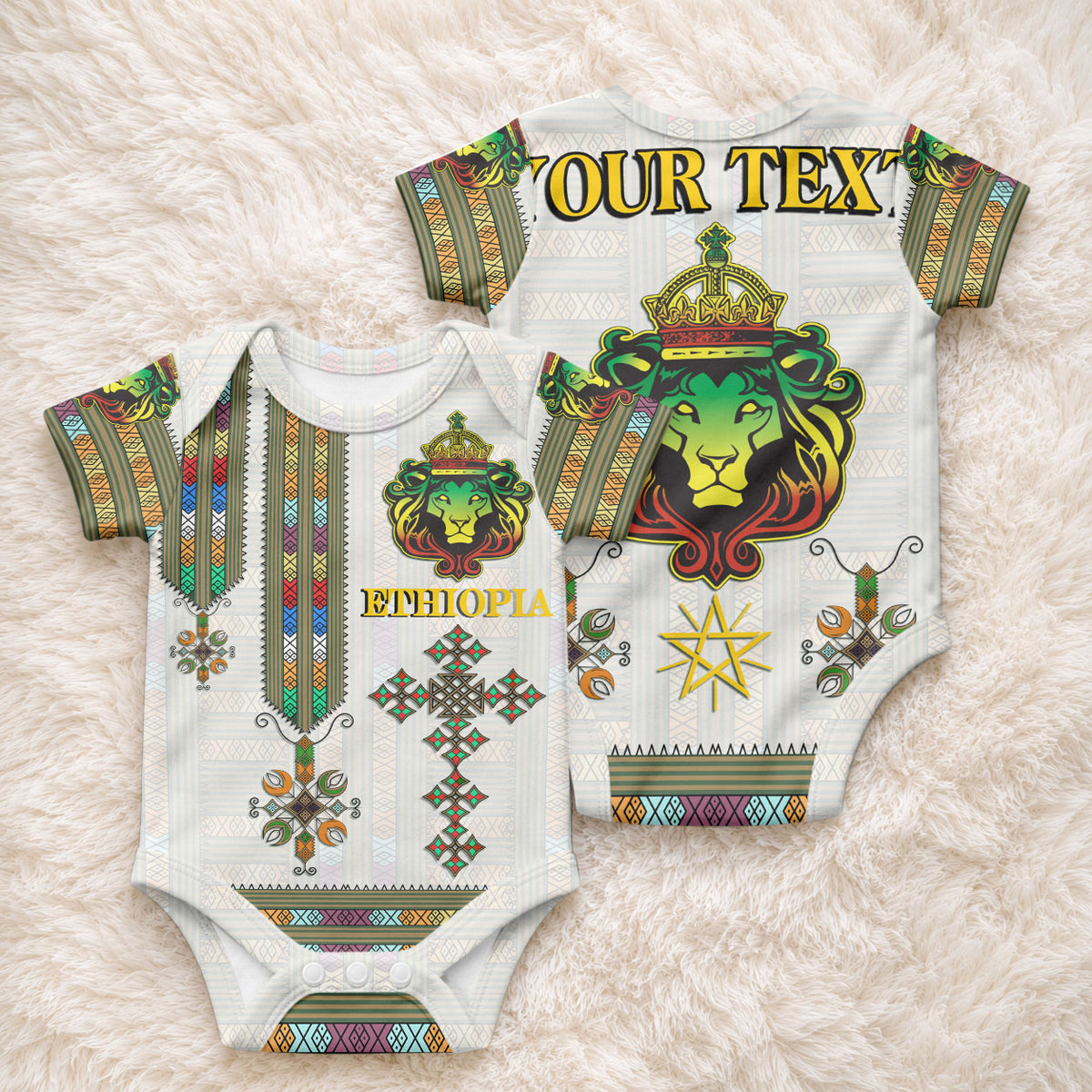 Personalized Ethiopia Lion Of Judah Baby Onesie Tibeb Style