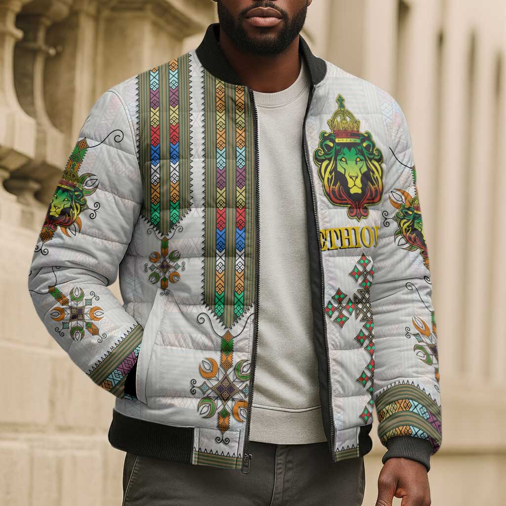 Personalized Ethiopia Lion Of Judah Bomber Puffer Jacket Tibeb Style