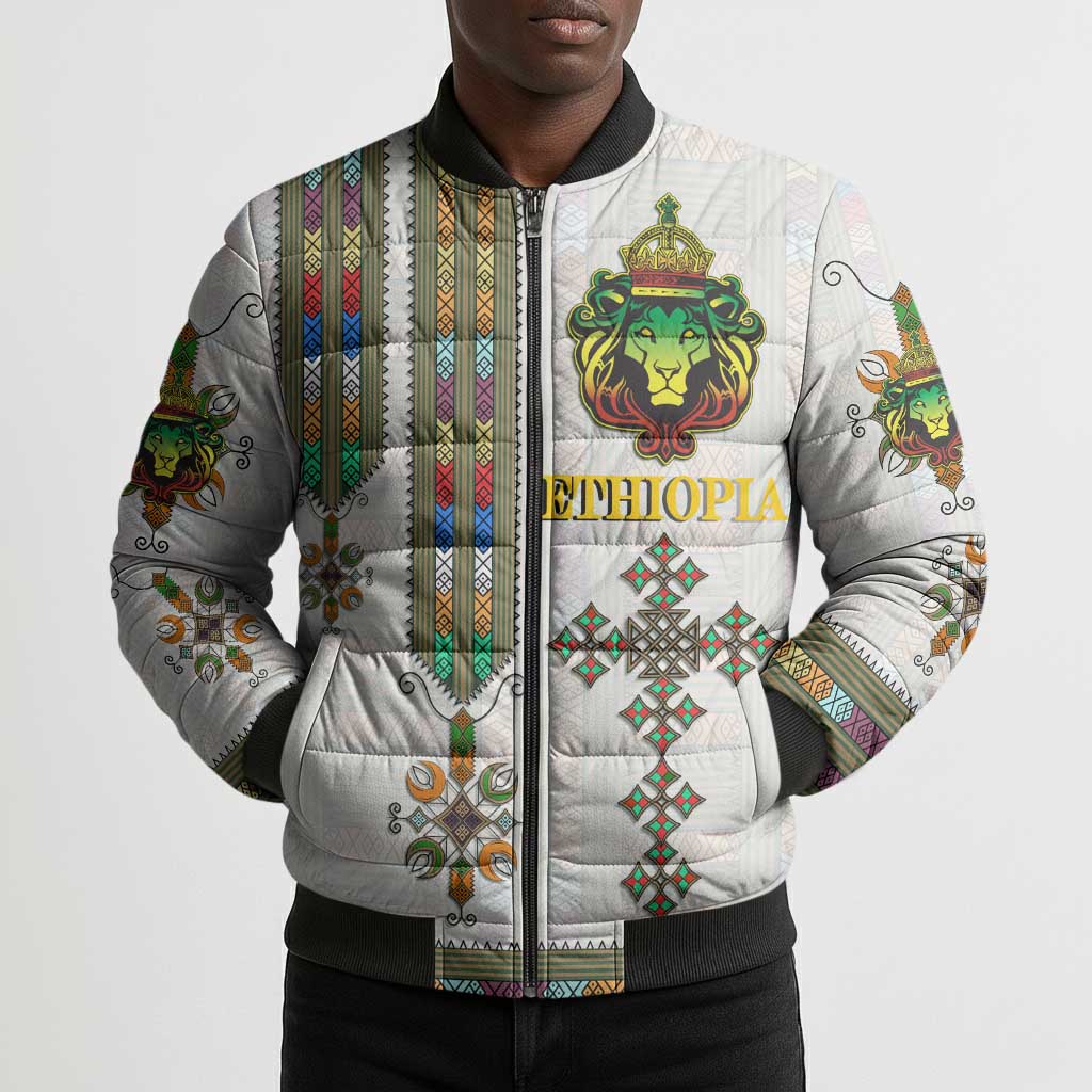 Personalized Ethiopia Lion Of Judah Bomber Puffer Jacket Tibeb Style