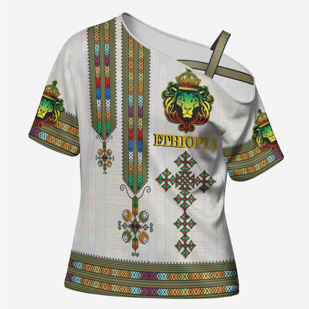Personalized Ethiopia Lion Of Judah Cross Shoulder Shirt Tibeb Style