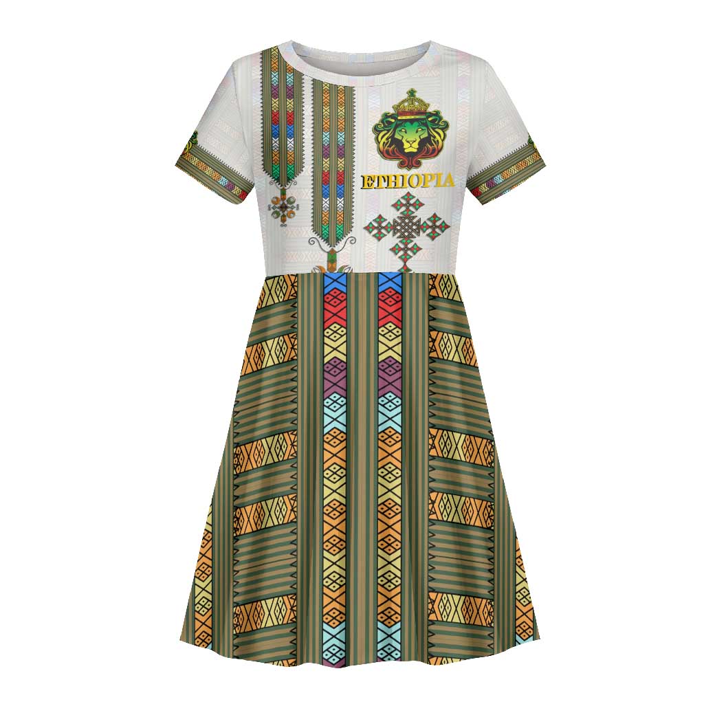 Personalized Ethiopia Lion Of Judah Kid Short Sleeve Dress Tibeb Style