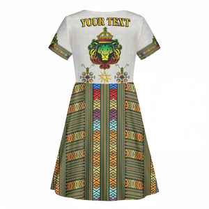 Personalized Ethiopia Lion Of Judah Kid Short Sleeve Dress Tibeb Style