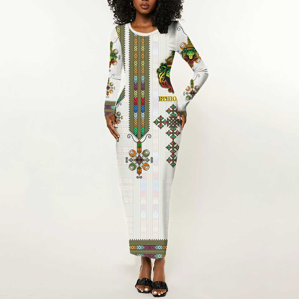 Personalized Ethiopia Lion Of Judah Long Sleeve Bodycon Dress Tibeb Style LT9
