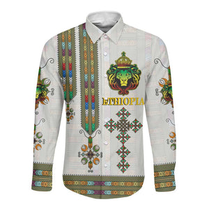 Personalized Ethiopia Lion Of Judah Long Sleeve Button Shirt Tibeb Style