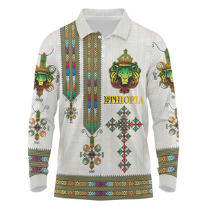 Personalized Ethiopia Lion Of Judah Long Sleeve Polo Shirt Tibeb Style