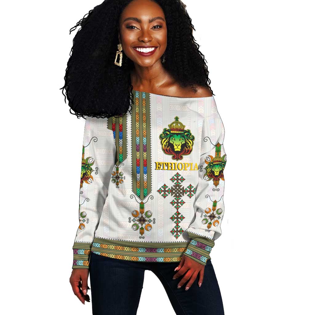 Personalized Ethiopia Lion Of Judah Off Shoulder Sweater Tibeb Style