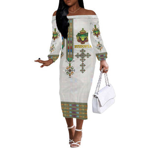 Personalized Ethiopia Lion Of Judah Off The Shoulder Long Sleeve Dress Tibeb Style