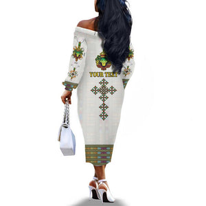 Personalized Ethiopia Lion Of Judah Off The Shoulder Long Sleeve Dress Tibeb Style