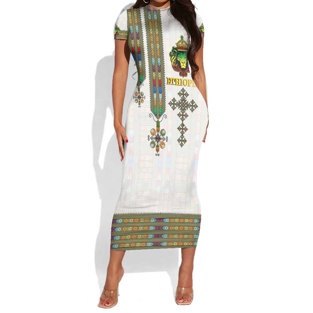 Personalized Ethiopia Lion Of Judah Short Sleeve Bodycon Dress Tibeb Style