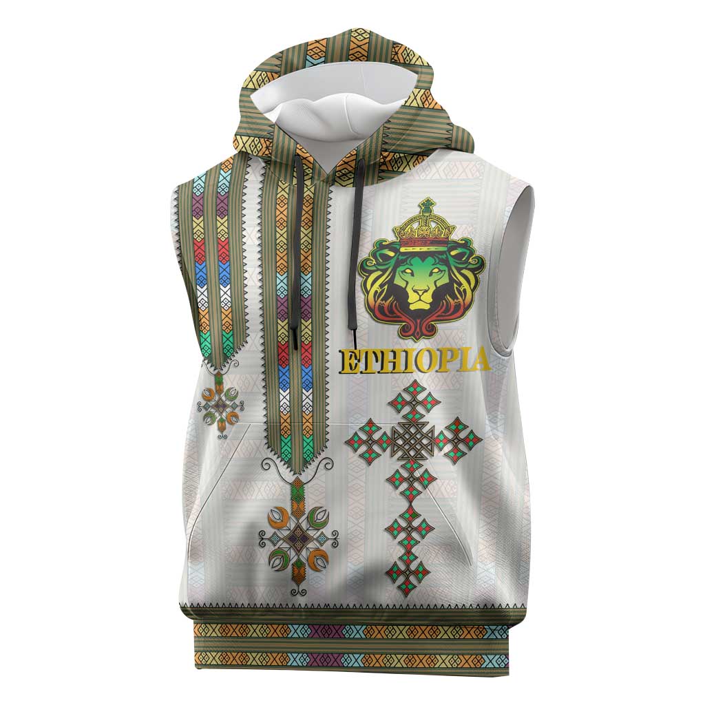 Personalized Ethiopia Lion Of Judah Sleeveless Hoodie Tibeb Style - African Pride