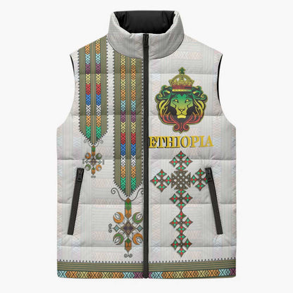 Personalized Ethiopia Lion Of Judah Sleeveless Puffer Jacket Tibeb Style