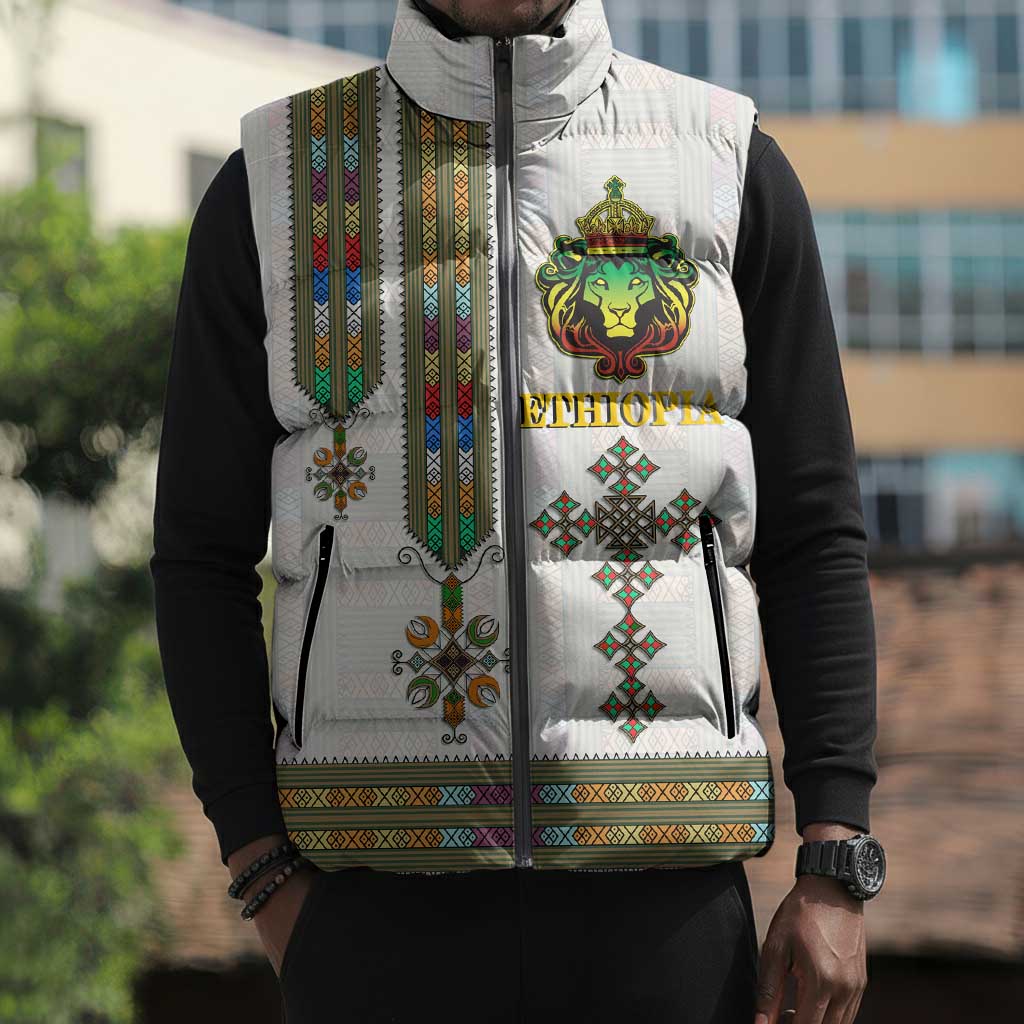 Personalized Ethiopia Lion Of Judah Sleeveless Puffer Jacket Tibeb Style