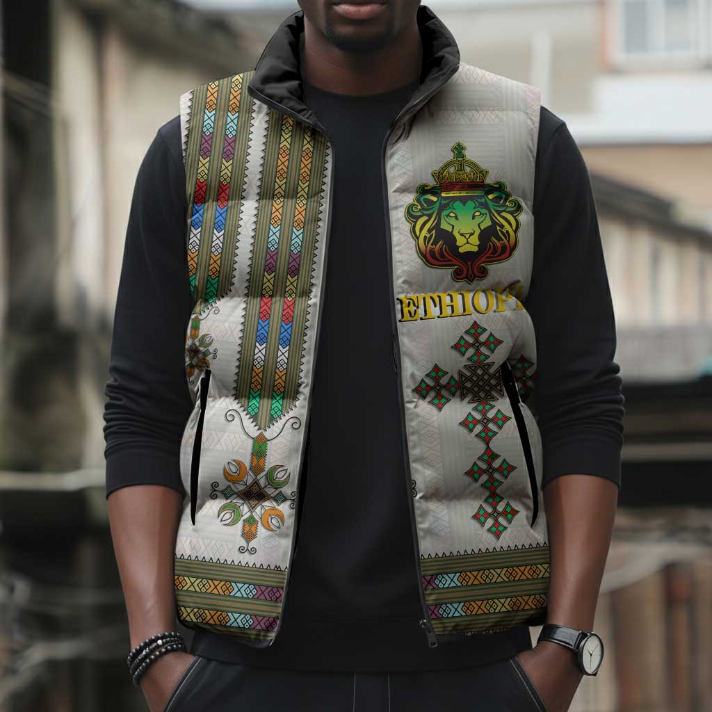 Personalized Ethiopia Lion Of Judah Sleeveless Puffer Jacket Tibeb Style