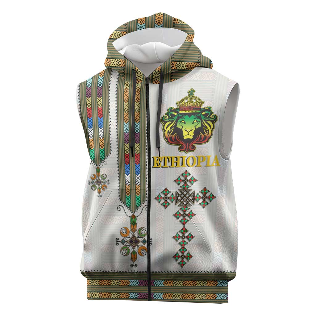 Personalized Ethiopia Lion Of Judah Sleeveless Zip Hoodie Tibeb Style - African Pride