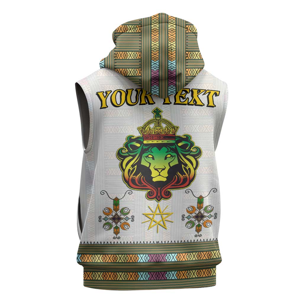 Personalized Ethiopia Lion Of Judah Sleeveless Zip Hoodie Tibeb Style - African Pride