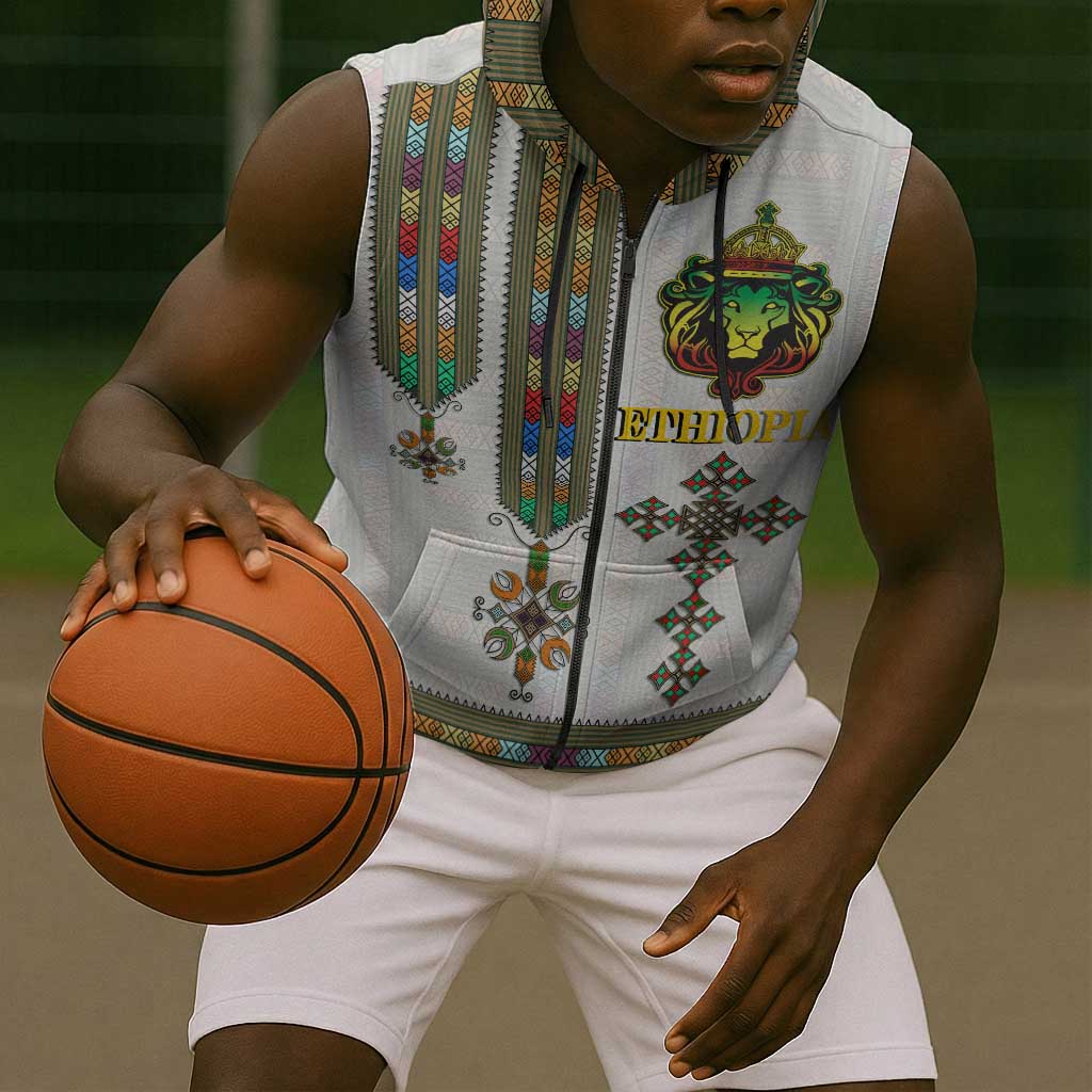 Personalized Ethiopia Lion Of Judah Sleeveless Zip Hoodie Tibeb Style - African Pride