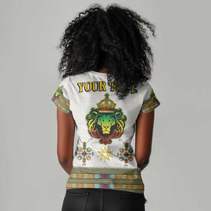 Personalized Ethiopia Lion Of Judah Women V-Neck T-Shirt Tibeb Style