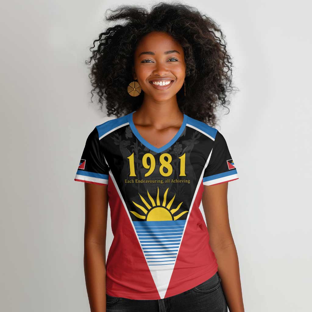 ‎Afro-Antiguans and Barbudans 1981 Women V-Neck T-Shirt Each Endeavouring All Achieving