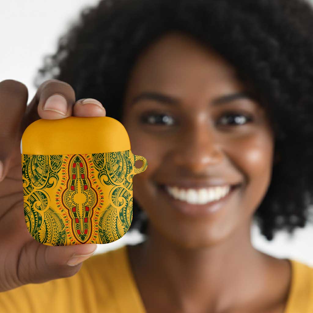 Dashiki and Polynesian Pattern AirPods Case Afro Pacific Culture Gold Version