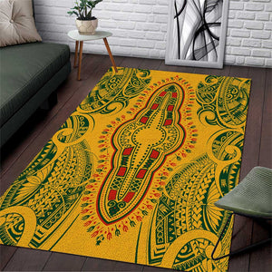 Dashiki and Polynesian Pattern Area Rug Afro Pacific Culture Gold Version