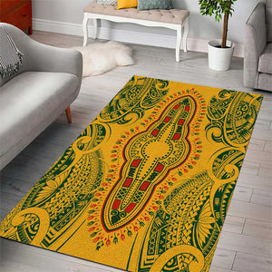 Dashiki and Polynesian Pattern Area Rug Afro Pacific Culture Gold Version