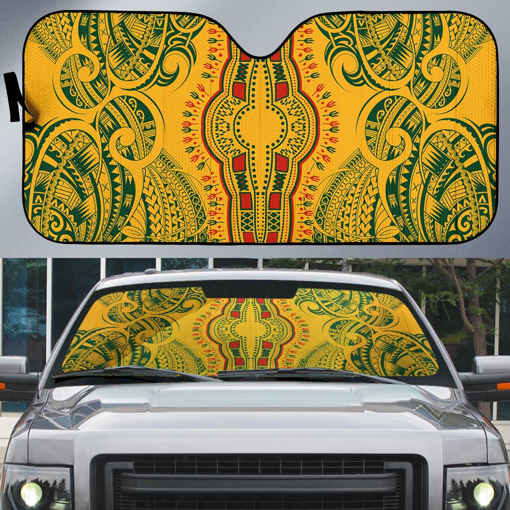 Dashiki and Polynesian Pattern Auto Sun Shade Afro Pacific Culture Gold Version