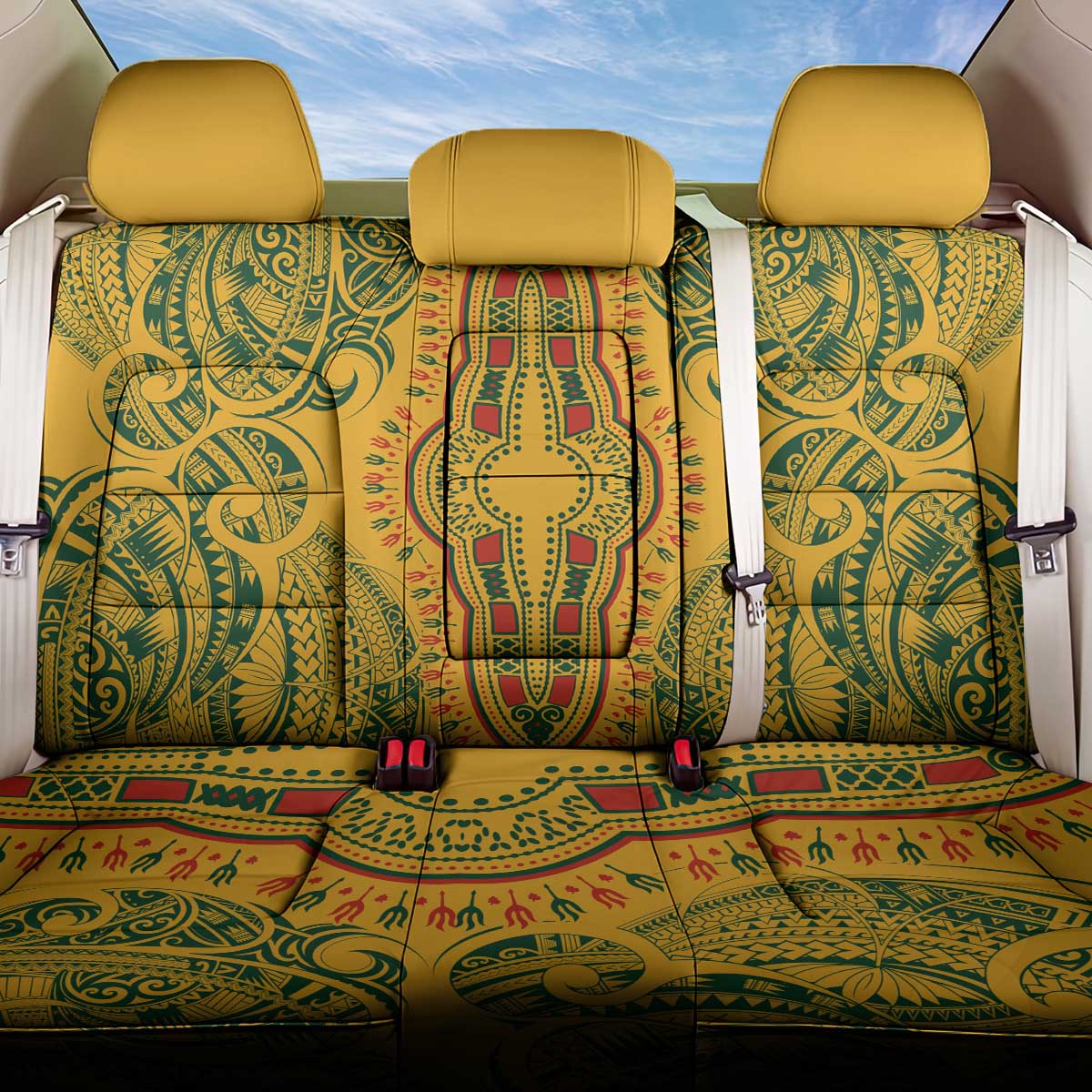 Dashiki and Polynesian Pattern Back Car Seat Cover Afro Pacific Culture Gold Version