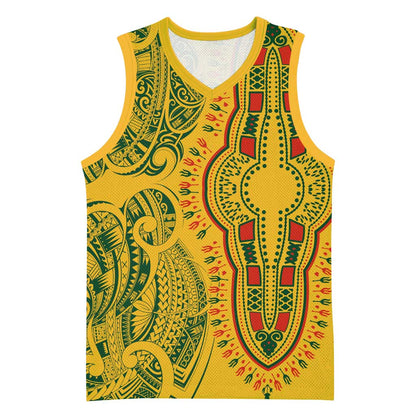 Dashiki and Polynesian Pattern Basketball Jersey Afro Pacific Culture Gold Version LT9