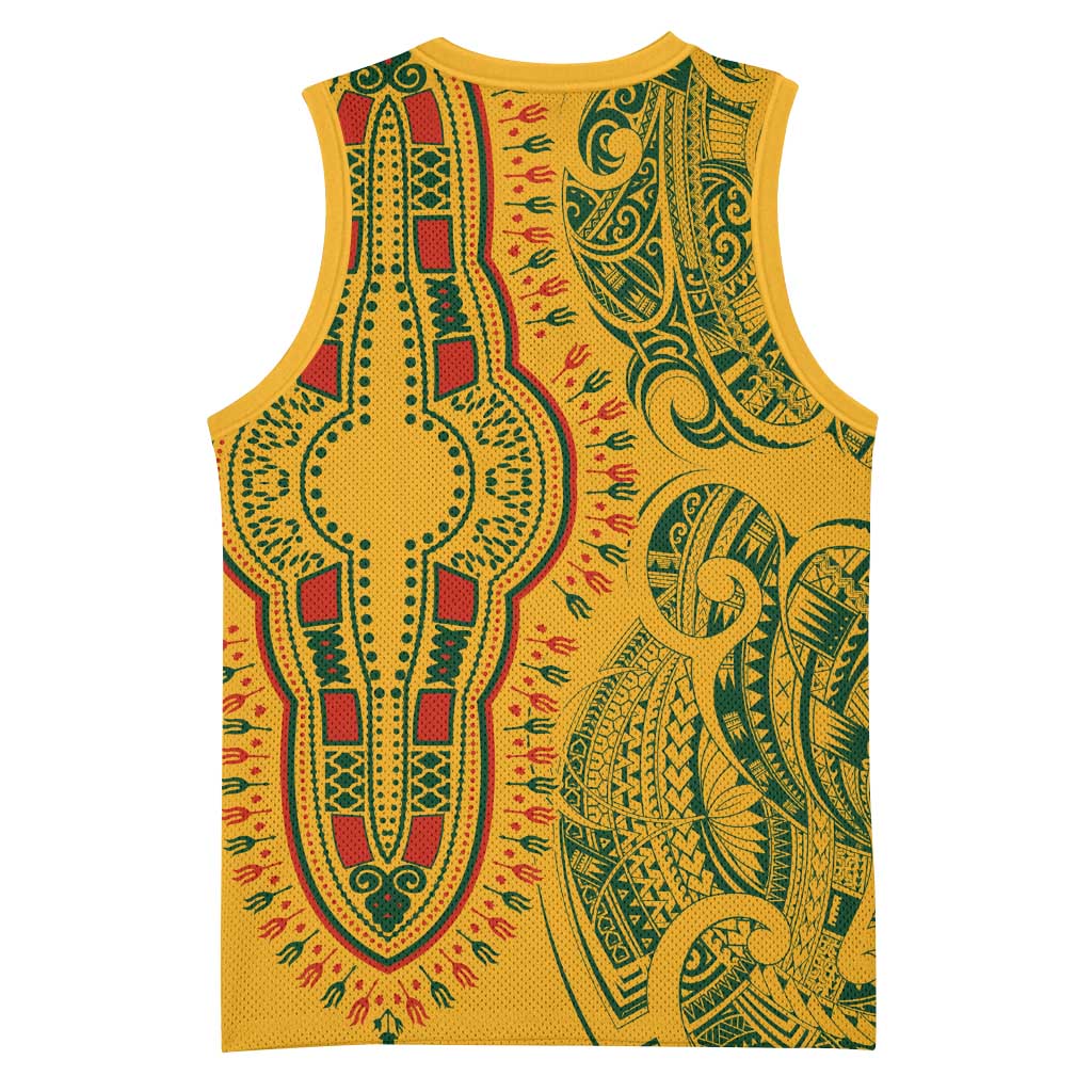 Dashiki and Polynesian Pattern Basketball Jersey Afro Pacific Culture Gold Version LT9